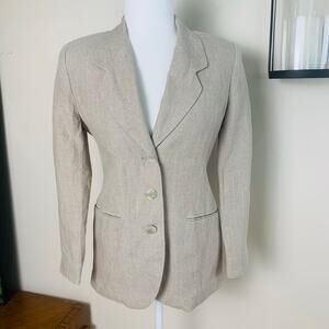 Vintage Petite Sophisticated & Co. Size 2 100% Linen Blazer Jacket Lined Beige